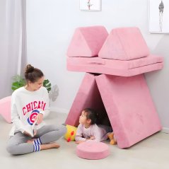 Nagy összecsukható moduláris kanapé gyerekeknek DIY, 8 puha párna - rózsaszín ECOTOYS