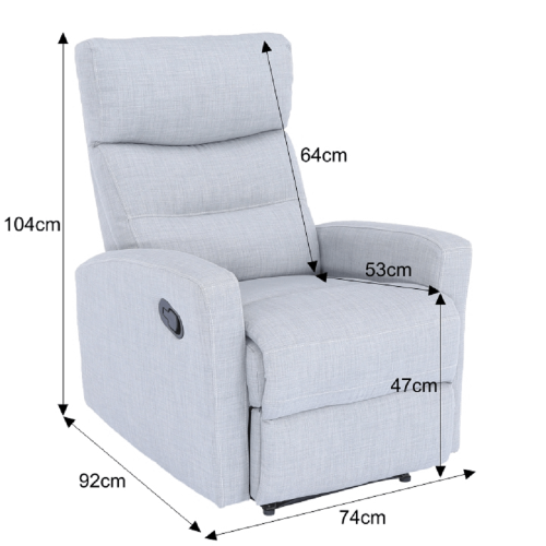 Fotel relaksacyjny, jasnoszara tkanina, SILAS