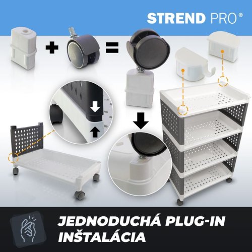 Półka MagicHome Rolly, plastik, 4 półki, 49x29x75,5 cm, na kółkach (akce)