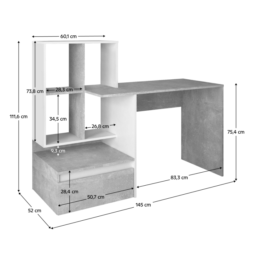PC-Schreibtisch, Beton/Weiß, NEREO NEU