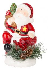 Dekorace MagicHome Vánoce, Santa s chvojím, LED, terakota, 10x8,2x13,7 cm