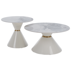 Stoliki kawowe, zestaw 2 szt., biały marmur/biały/złoty, stal, MABUZ (akce)