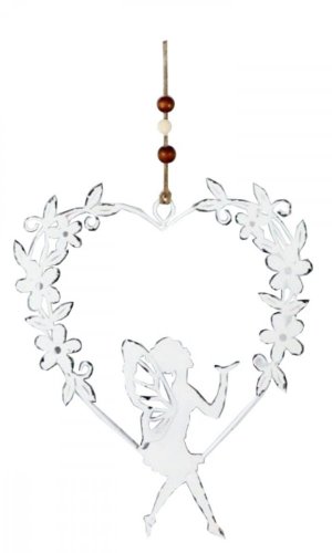 Viseći ukras srce sa vilom 16,5x21 cm bijeli metal
