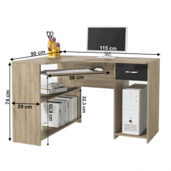 Eck-PC-Schreibtisch, Sonoma-Eiche/Glanzschwarz, UMAG