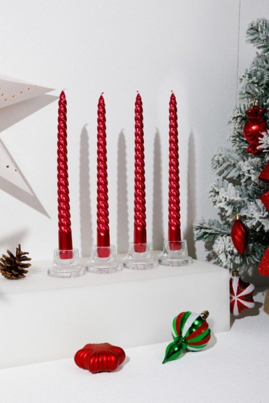 MagicHome Weihnachtskerze, 25 cm, Packung. 4 Stück, rot, Spirale, gedreht