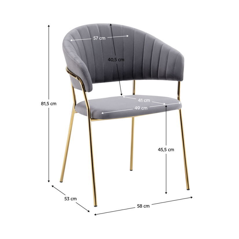 Designer Esszimmerstuhl, graubrauner Samtstoff/Goldchrom, DASMIN TYP 1