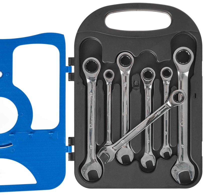 Ratschenschlüsselsatz, 7-teilig (8,10,11,13,14,17,19 mm), GEKO