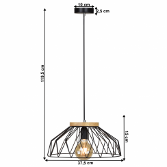 Lampă suspendată, negru/natural, lemn/metal, TREX TIP 2