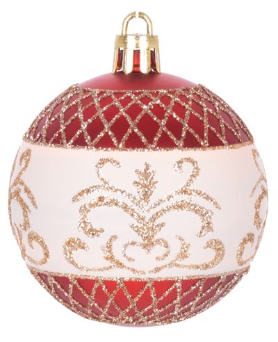 Božične kroglice MagicHome, 9 kom, rdeče z ornamentom, za božično drevo, 6 cm