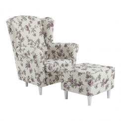 Fotel uszak ze stołkiem, tkanina różowa 18, ASTRID