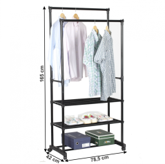 Dupla soros akasztó polcokkal, fekete, TIRUS (akció)