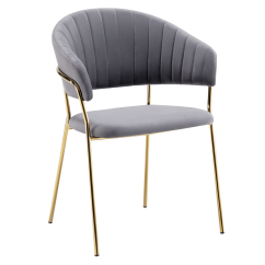 Designer Esszimmerstuhl, graubrauner Samtstoff/Goldchrom, DASMIN TYP 1