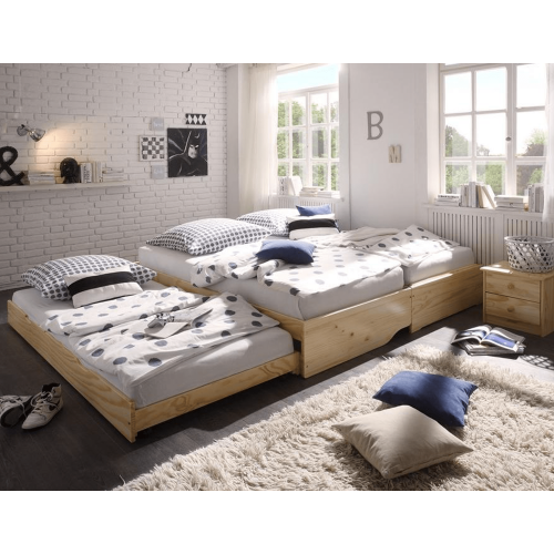 Krevet sa pomoćnim ležajima na razvlačenje, natural, čvrsti, 90x200, FLOPY