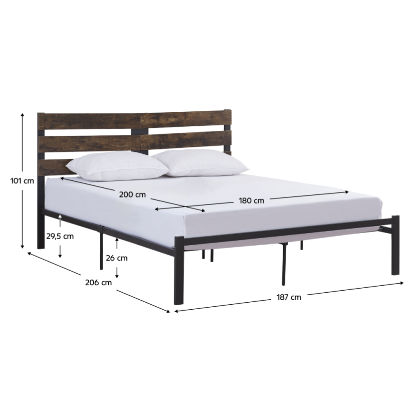 Doppelbett mit Lattenrost, rustikale Eiche/Metall, 180x200, ANEYA