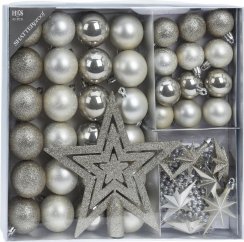 Set ornament + spike 45 buc alb-argintiu