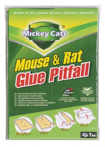 Placă Mickey Cats, 19x13 cm, lipici pentru șoareci și șobolani, Fără otravă