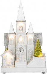 MagicHome Weihnachtsdekoration, Kirche mit Krippe, 6 LED weiß, 3xAA, innen, 17x13x25 cm