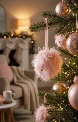 MagicHome Weihnachtsdekoration, Kugel, Daunen, rosa, 10x10x9 cm