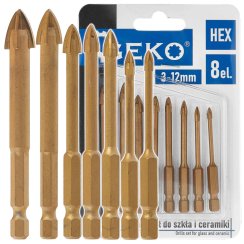 Fúrókészlet üveghez és kerámiához, 7 részes, 3-12 mm, 4 élű, szár 6 EDGES, GEKO