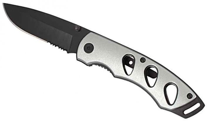 Nůž montérský s čepelí 19 cm, stříbrná děrovaná hliníková rukojeť, PRO-TECHNIK