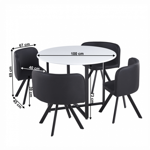 Set de mobilier dining 1+4, alb/negru, BEVAN NEW