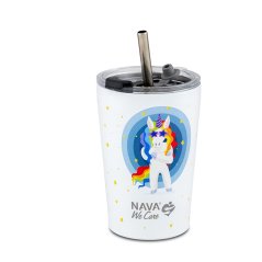Cana termică cu pai, 350 ml, din oțel inoxidabil, cu unicorn alb NAVA