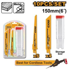 Brzeszczoty INGCO MIX do drewna i metalu, zestaw 10 szt. do piły szablastej