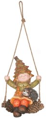 Dekorace MagicHome Nature, Holčička sedící na šišce, keramika, 33x26x43 cm