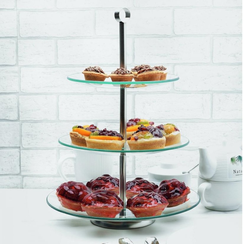 Kuchenblech aus Glas, 3 Etagen, 20/25/29 cm, rund, Ablage