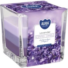 AURA gyertyák, üvegben, háromszínű, levendula, 32 óra, 170 g