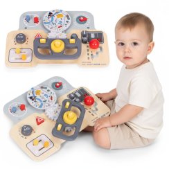 Drevená senzorická hracia doska pre deti Vzdelávací panel Volant auta 15 kusov ECOTOYS