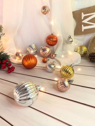 MagicHome Christmas Ball veriga, 20 LED toplo bela, s kroglami, 2xAA, enostavna osvetlitev, osvetlitev, L-1,9 m