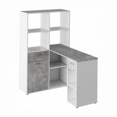 Stół komputerowy z półką, biały/beton, MINESON