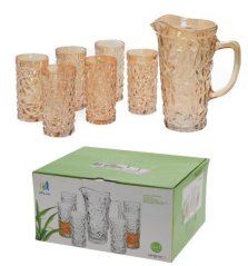 Džbán 1,2 l + 6x pohár 250 ml sklo zlatý