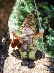 Decor MagicHome Nature, Baiat asezat pe un con de pin, ceramica, 30,50x24,50x46,50 cm