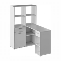 Eck-PC-Tisch mit Ablage, weiß, MINESON