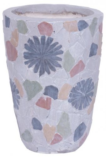 Dekorace MagicHome, Květináč s mozaikou, šedý, keramika, 20,5x20,5x28 cm