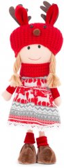 Dekoracja świąteczna MagicHome Dziewczynka w czerwono-szarej czapce, 42 cm