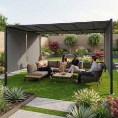 3x4 m-es kerti teraszos pergola, acél pavilon, szürke tető, MultiGarden (akce)