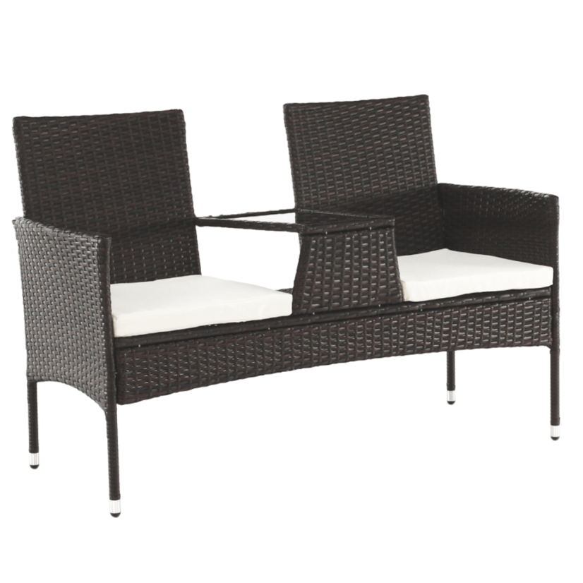 Gartenbank mit Tisch und Kissen, braun/creme, LALIT