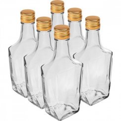 Fľaša na alkohol sklo 250 ml hranatá, uzáver na závit ART DECO 12ks/bal