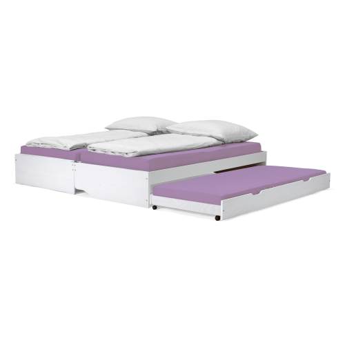 Bett mit ausziehbaren Zustellbetten, weiß, massiv, 90x200, FLOPY