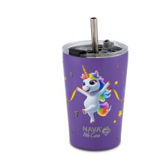 Cană termică cu pai, 350 ml, din oțel inoxidabil, cu unicorn violet NAVA