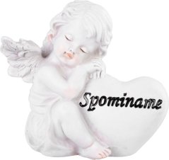 Dekorácia MagicHome, Anjel so srdcom, polyresin, na hrob, 8,5x7,5x11,8 cm
