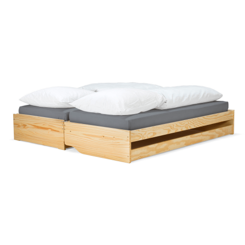 Bett mit ausziehbaren Zustellbetten, natur, massiv, 90x200, FLOPY