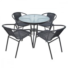Kerti bútor NINA MAXI 5 részes fém+rattan+üveg