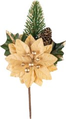 Vetvička MagicHome Vianoce, s kvetom poinsettia, zlatá, 18 cm
