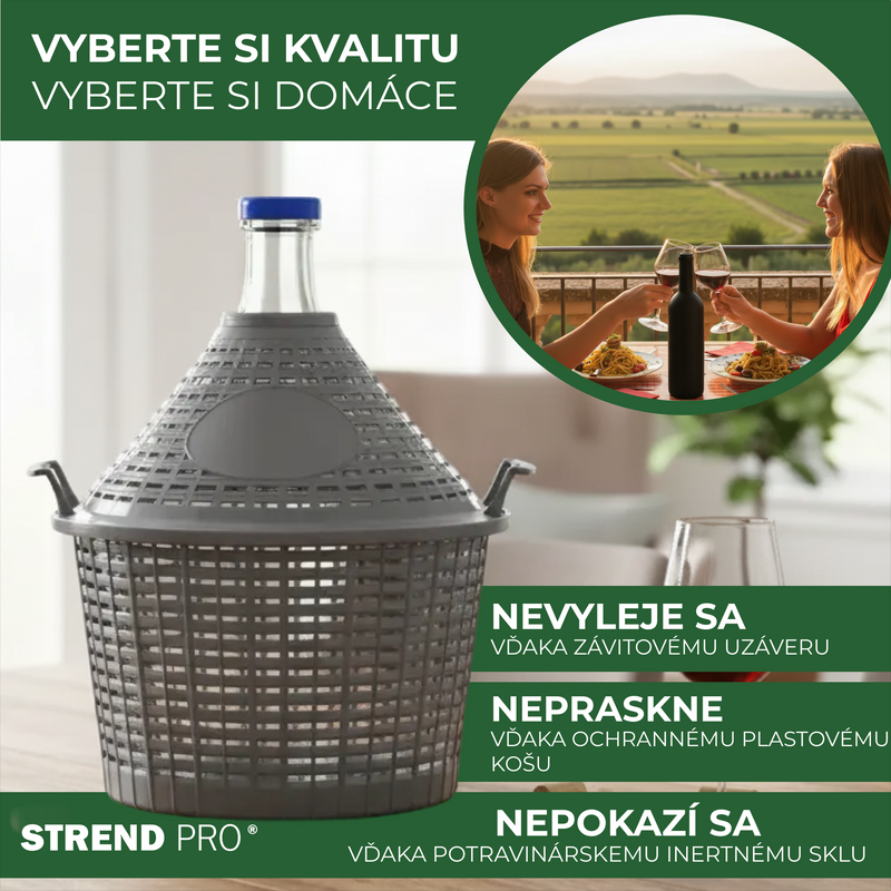 Demižón Strend Pro Cada Inco, 54 lit. staklena demižona za vino i rakiju, plastični poklopac