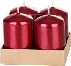 MagicHome Weihnachtskerze, 4x6 cm, zylindrisch, Packung. 4 Stück, rot, Metallic-Effekt, Advent