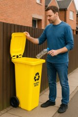 Container de deșeuri din plastic galben 120L cu roți